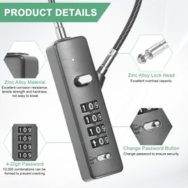 M METERXITY 1-Set Gate Locks for Outdoor Fence Heavy Steel Cable Keyless 4-Digit Combination Lock W 3 Replaceable Ropes for Cabinet/Snowboard/Bike/Locker Resettable Code Security Cable [Grey]