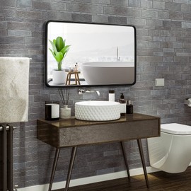 LOKO 24 x 36 Inch Bathroom Mirror, Rectangle Decorative Wall Mounted Bathroom Vanity Mirror with Metal Frame, Small Wall Mirror for Bathroom, Living Room or Bedroom, Black