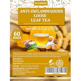 60 Premium Anti-Inflammaherb Tea Bags, Made with 100% Natural Herb Ingredients, Turmeric, Ginger, Cinnamon, Peppermint, Black Pepper, No Additives & Caffeine Free.