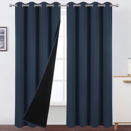 LEMOMO 100% Blackout Navy Curtains with Black Lining/52 x 84 Inch/Set of 2 Panels Thermal Insulated Room Darkening Curtains for Bedroom