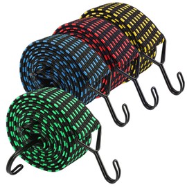 Adjustable Flat Bungee Cord with Hook, Heavy Duty Thickened & Widened Elastic Strap, 240lbs Strength - Adjust from 42 to 80 Inch, Ideal for Outdoor, Camping, Luggage, Tarp, Truck, Multicolor 4-Pack