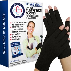 Doctor Developed Compression Gloves for Women and Men, Open-Finger Arthritis Gloves, Typing Gloves, Arthritis & Carpal Tunnel, 2 Pair (Black, M)