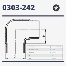 Sellon24® Stainless Steel Corner Elbow Rounded 42.4 90 Degree Handrail Railing End Piece Round Arch V2A 0303.242