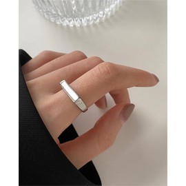 MYNENEY Stainless Steel Square Shape Signet Style Classical Simple Plain Wedding Engagement Statement Ring (Geometrical Silver, 9)