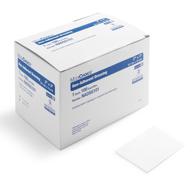 MediChoice Non-Adherent Dressing, Sterile 2x3 Inch, White, 1314NADSG101 (Box of