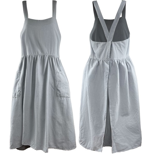 Cotton Linen Apron Cross Back Work Apron for Women with
