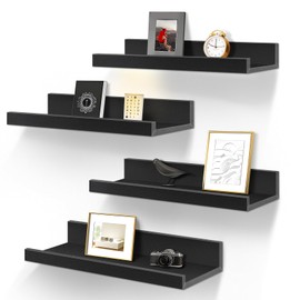 LaVie Home Floating Shelves for Wall Storage Set of 4, 16 Inch Picture Ledge Shelf, Black Wall Shelves with Lip for Kitchen, Bedroom, Bathroom, and Living Room