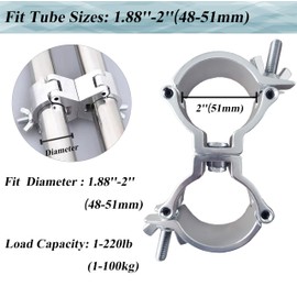 ZENGSUSU Stage Lights Truss Swivel Coupler Clamp Fit Pipe 1.88-2inch (48-51mm) ， Heavy Duty Aluminum Alloy Truss DJ Stage Light O Clamps for 220lb (2pcs:silver)