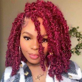 Leeven 12 Inch Pre twisted Butterfly Locs Hair 6 Packs Burgundy Bob Distressed Butterfly Twist Locs Crochet Hair Pre-looped Messy Distressed Faux Locks Hair for Women BUG#