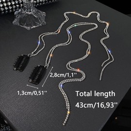 Ryaupy 2Pcs Sparkly Diamond Chain Tassels, Rhinestone Hair Chains, Long Rhinestone Hair Clip Extensions(A Total of 4 Chains with Tassels)