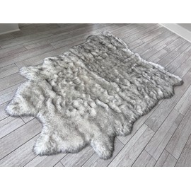 LAMBZY Faux Cowhide Rug - Soft Hypoallergenic Silky Shag Cute Cow Print Area Rugs | Luxury Modern Fluffy Carpet Runner Suitable for Bedroom, Office and Kids Room (White/Black, 6'x7')