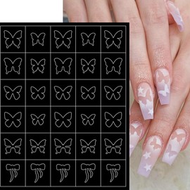 6 Sheets French Nail Guides 3D Flame Flower Heart Butterfly Star Nail Art Stickers Airbrush Nail Stencils Stickers Supplies Hollow Guides Nail Decals for Women Acrylic Nails Decoration Stencil Tools