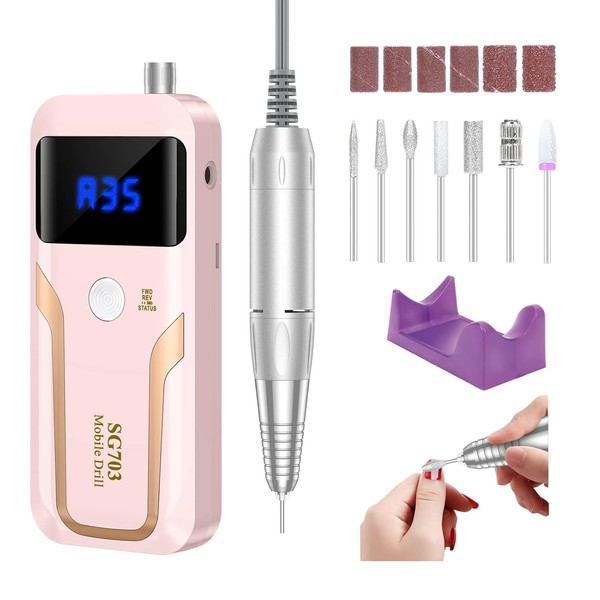 Professional Nail Drill Electric File: 45000RPM Rechargeable Nail Drill Machine,