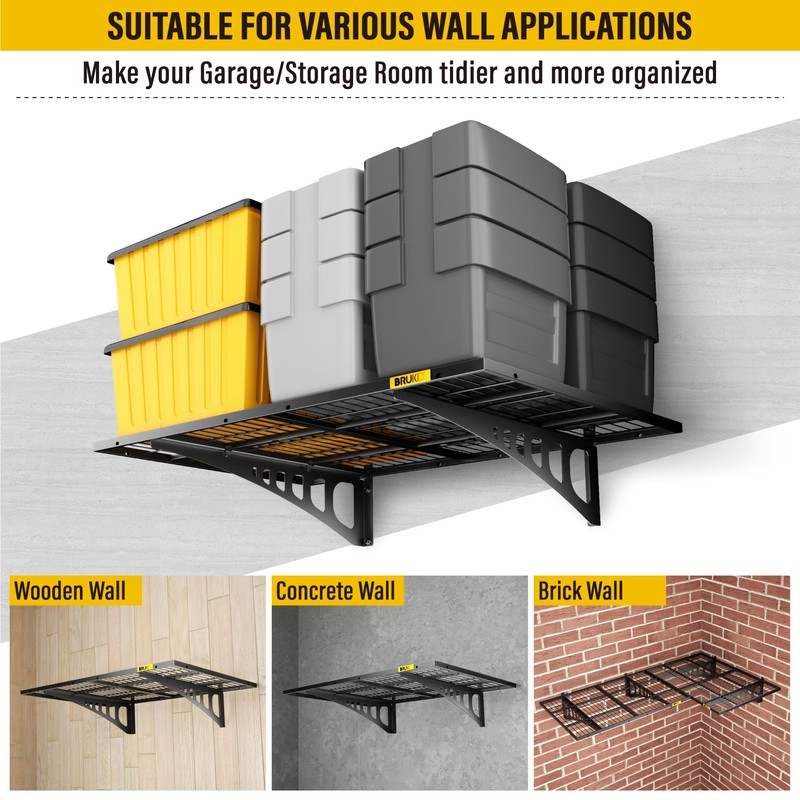 Brukid 2x3ft Adjustable Rail Wall Garage Storage Shelf, Tool Room,