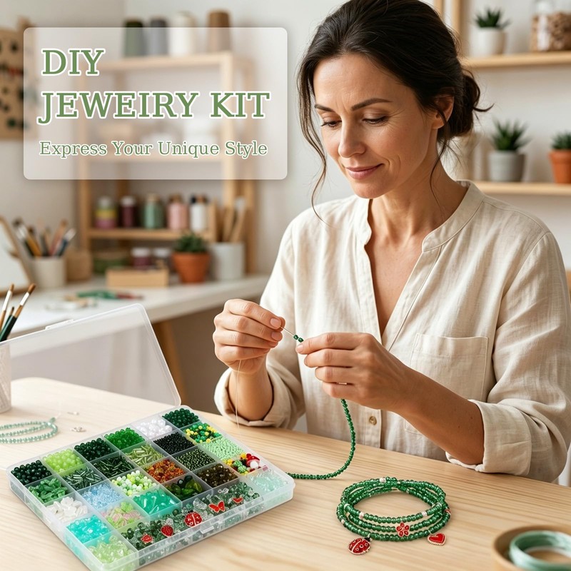 Weldomcor 5540 Pcs Beaded Plant Kit, Forever Green Glass Beads