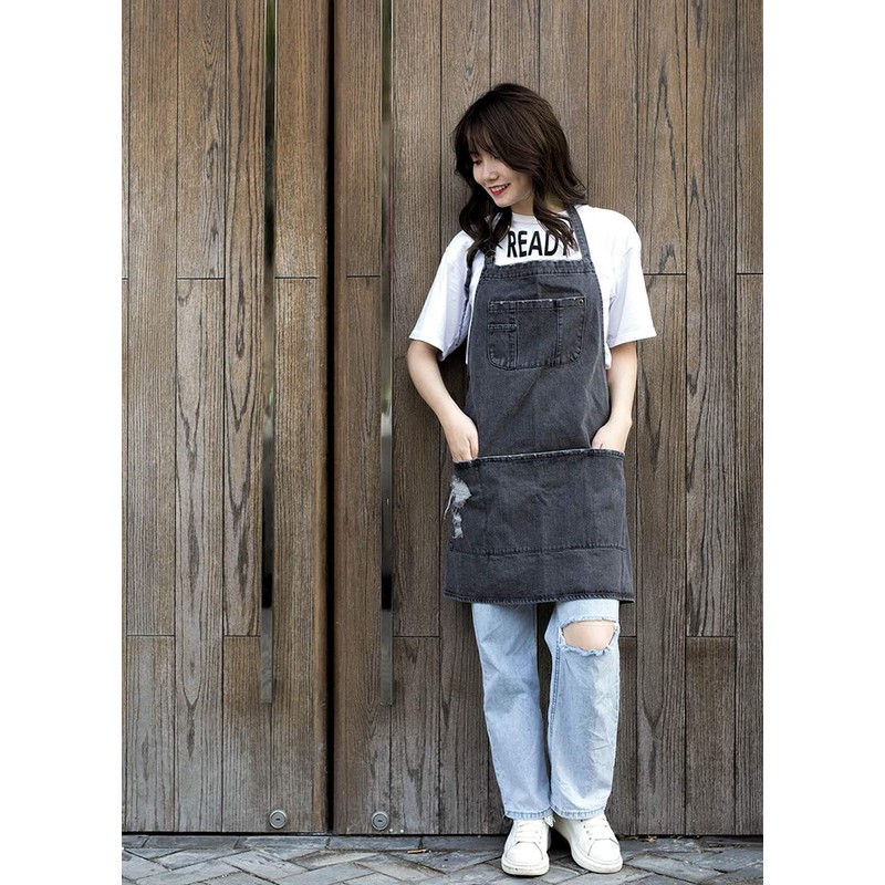 Pincy Denim Apron, Unisex Adjustable Bib Apron with Pockets for