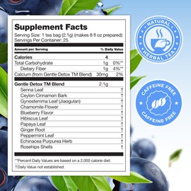 Total Tea SIimming Detox Tea Caffeine Free - 25 Day Detox - Herbal Tea with Chamomile, Hibiscus Tea & Ginger Root for Colon Cleanse – Natural Bluebberry Herbal Tea