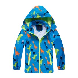 IjnUhb Waterproof boys,Girls Rain Jacket Lightweight Zipper Hoodies for Kids Dinosaurs Coat Outerwear (blue Dinosaur 4T)