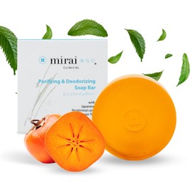 Mirai Clinical Persimmon Soap Bar for Old People Smell - Nonenal® Solution - Japanese Persimmon and Green Tea Extract - For Men and Women - Gentle on All Skin Types - Natural Body Odor Soap
