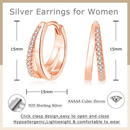 Cangall Rose Gold Hoop Earrings for Women Girls, 925 Sterling Silver Hoop Earrings with Zircon, Dainty CZ Split Hoop Earrings Multi Piercings Hypoallergenic Earrings Jewelry for Birthday Christmas