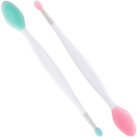 Winsyison 2pcs Silicone Lip Scrub Brush, Double-Sided Lip Exfoliator Brush for Dark Lips, Oval Lip Scrubber Tool for Removing Dead Skin- Pink & Green