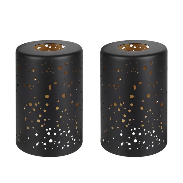 ALUCSET 2 Pack Cylinder Metal Lamp Shade, Sky Stars Design, Fixture Replacement Metal Globe or Lampshade with 1-5/8 Inch Fitter Opening, Set of 2 (Black/Gold)