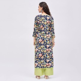 Tissu - Kurta con estampado de rayón azul y verde para mujer, Azul, XXL