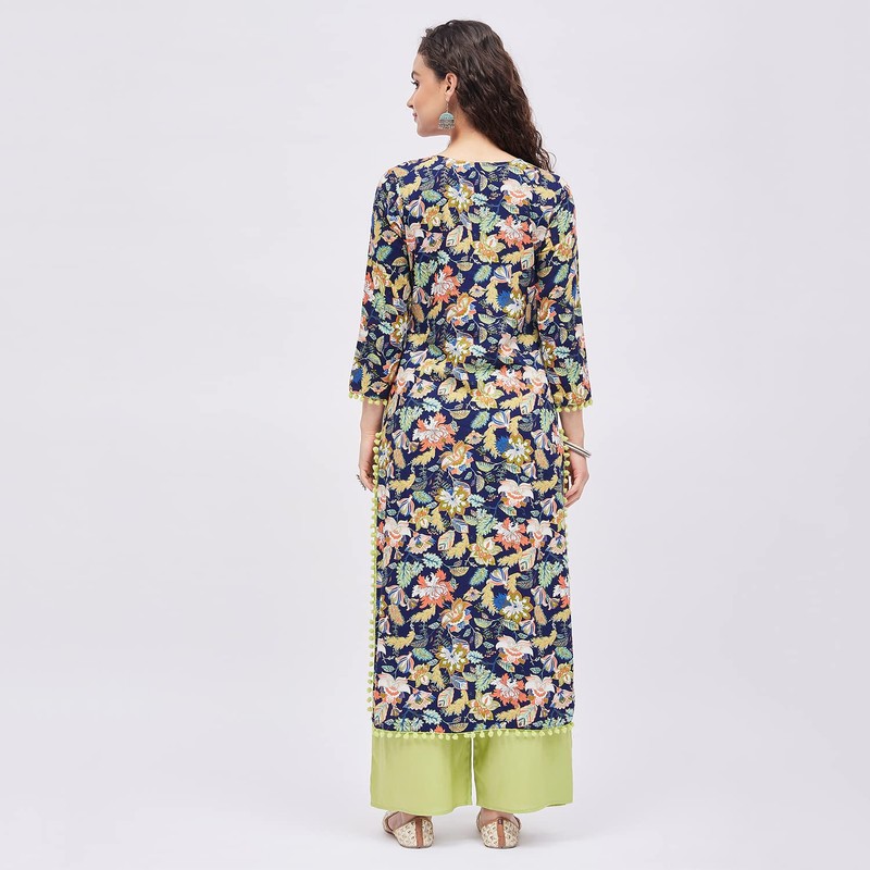 Tissu - Kurta con estampado de rayón azul y verde