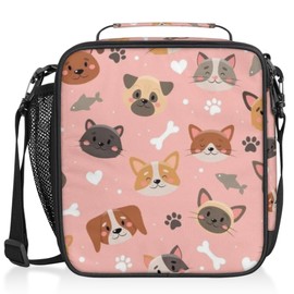 CFERSAN Cute Cat Dog Animal Paw Prints Kids Insulated Lunch Bag School Bento Box, Reusable Lunch Containers for Girls & Boys with Handles, Carry On Spacious Lunchbox Small Cooler Tote Bags