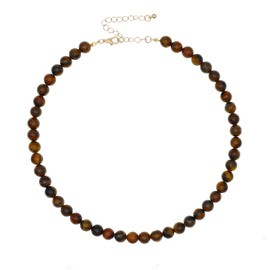JNF Semi Precious Gemstone Necklace For Women Natural Stone Beaded Strand Choker Collar Necklace Handmade 8mm Stone 15 Inches Length (Brown)