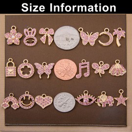 Anjulery Gold-Tone Rhinestone Charms Set for DIY Jewelry Making - 36 PCS Assorted Metal Pendants for Bracelets, Necklaces, Earrings - Elegant Craft Supplies, Gift Ideas for Jewelry Lovers (Pink)