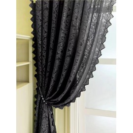 Net Curtains 90 Drop Pair Black Luxury Lace Net Curtain for Living Room or patio French Themed Décor 140cm Width x 229cm Drop (55"x 90") Black Curtains