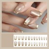 RUOKEXIN Medium Press on Nails Gold French Tip Fake Nails