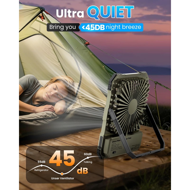 20000mAh Rechargeable Camping Fan Remote UltraSlim LED Green