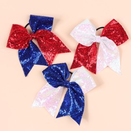 Xansema Bow Hair Tie for Girls Large Cheer Bow Sequins Ponytail Women Teen Girls Cheerleading Ribbon Holder Hair Band (Black + Orange)