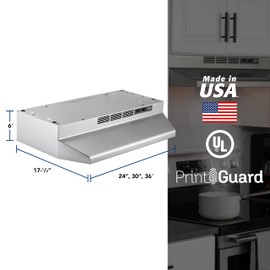 Broan-NuTone 4136SF 36-Inch Fingerprint Resistant Ductless Under-Cabinet Range Hood, 36", Stainless Finish with PrintGuard