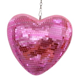 Mirror Disco Ball with Chain, Heart 8 Inch Pink Disco Reflective Mirror Ball Hanging Ornament for Birthday Wedding Party Decor, Disco Ornaments