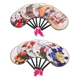 Suoirblss Set of 4 Elegant Vintage Chinese Fan Dancing Fan Traditional Painting Round Hand Fan Classic Palace Paddle Hand Fan