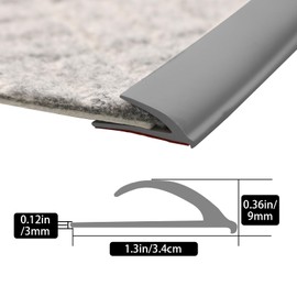 [New Upgrade] Floor Transition Strip, Self Adhesive Rubber Rug Gripper Tape Carpet Edge Trim Strip, Wood Tile Laminate Transition Cover Doorway Gap for Threshold Height Less Than 6mm (Gray, 3.3ft)