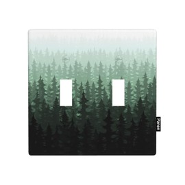 Pznen Sage Green Double Toggle Covers Misty Forest Mountain Nature Trees 2 Gang Wall Plate Decorative Light Switch Covers Bathroom Bedroom Home Kitchen