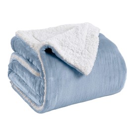 Great Bay Home Sherpa Fleece and Velvet Plush Full/Queen Throw Blanket Powder Blue, Thick Blanket for Chair, Sofa, or Bed. Warm, Reversible, Soft Fleece Throw Blanket. Kinsley Collection, Powder Blue