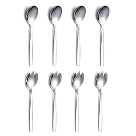 8 Piece Salad Server Set, 4 Salad Spoons and 4 Salad Forks, Stainless Steel, Silver Cutlery Set (19.5 cm)