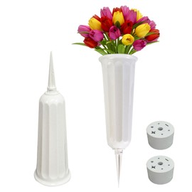 LdawyDE Grave Vase with Ground Spike, 2 Pieces Cemetery Vases, Plastic Grave Vases, Cemetery Grave Vases Vase with 7 cm Ground Spike Sticks for Yards, Garden, Grave - With Bouquet Attachment Base
