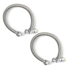 2-Pack HeSun 18-Inch Stainless Steel Water Heater Connector, Push-Fit 1/2" x 1/2" FIP, Flexible Heater Hose with Angle Stop Valve