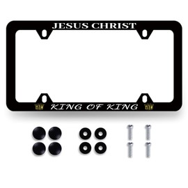 Jesus License Plate Frame Christian Jesus Christ King of King License Plate Funny Stainless Steel Accessory Colorful License Plate Personalise Decoration with Screws 12.3" x 6.3" for Women Men