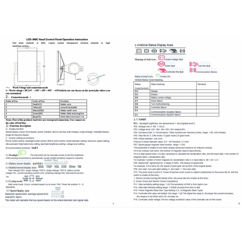Scooter LCD Display, Electric Meter Control Panel Large Screen, M6C