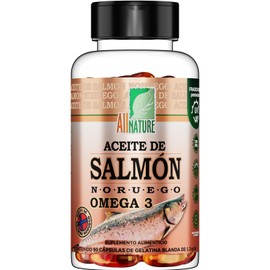 All Nature. Aceite de Salmón Noruego Omega 3. 1300 mg por Porción con EPA y DHA. Suplemento Familiar con Ingredientes Naturales y Alta Pureza. (90 cáp