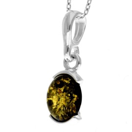 SilverAmber Jewellery - 925 Sterling Silver & Genuine Green Baltic Amber Classic Pendant - 488G