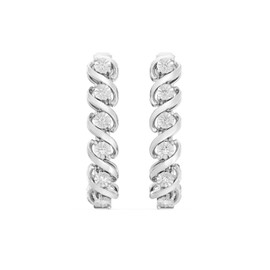 Gilded 1/10 ct. T.W. Lab Diamond (SI1-SI2 Clarity, F-G Color) and Sterling Silver Twist Hinge Hoop Earrings