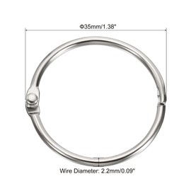 PATIKIL 20pcs 35mm Diameter Binder Rings Removable Metal Book Loose Leaf Rings for Home Office Index Cue Revision Card Silver Tone